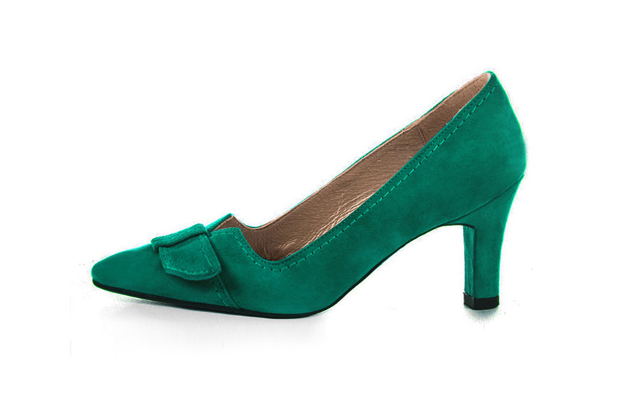 French elegance and refinement for these emerald green dress pumps, with a knot on the front, 
                available in many subtle leather and colour combinations. Possibility to customize with your colors and materials.
With its original cutout, this pretty fitted pump
will render you great services, combining comfort and distinction. 
                Matching clutches for parties, ceremonies and weddings.   
                You can customize these shoes to perfectly match your tastes or needs, and have a unique model.  
                Choice of leathers, colours, knots and heels. 
                Wide range of materials and shades carefully chosen.  
                Rich collection of flat, low, mid and high heels.  
                Small and large shoe sizes - Florence KOOIJMAN